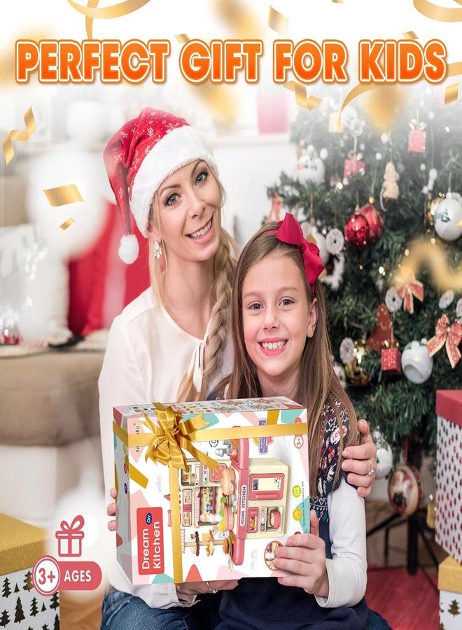 TOYVELLY مجموعة مطبخ لعب صغيرة من TOYVELLY للأطفال مع بخار وأضواء واقعية، ونظام مياه دوري، وألعاب مطبخ طعام للعب التخيلي، هدايا للبنات والأولاد من 3 إلى 6 سنوات (أحمر داكن) - Image 5